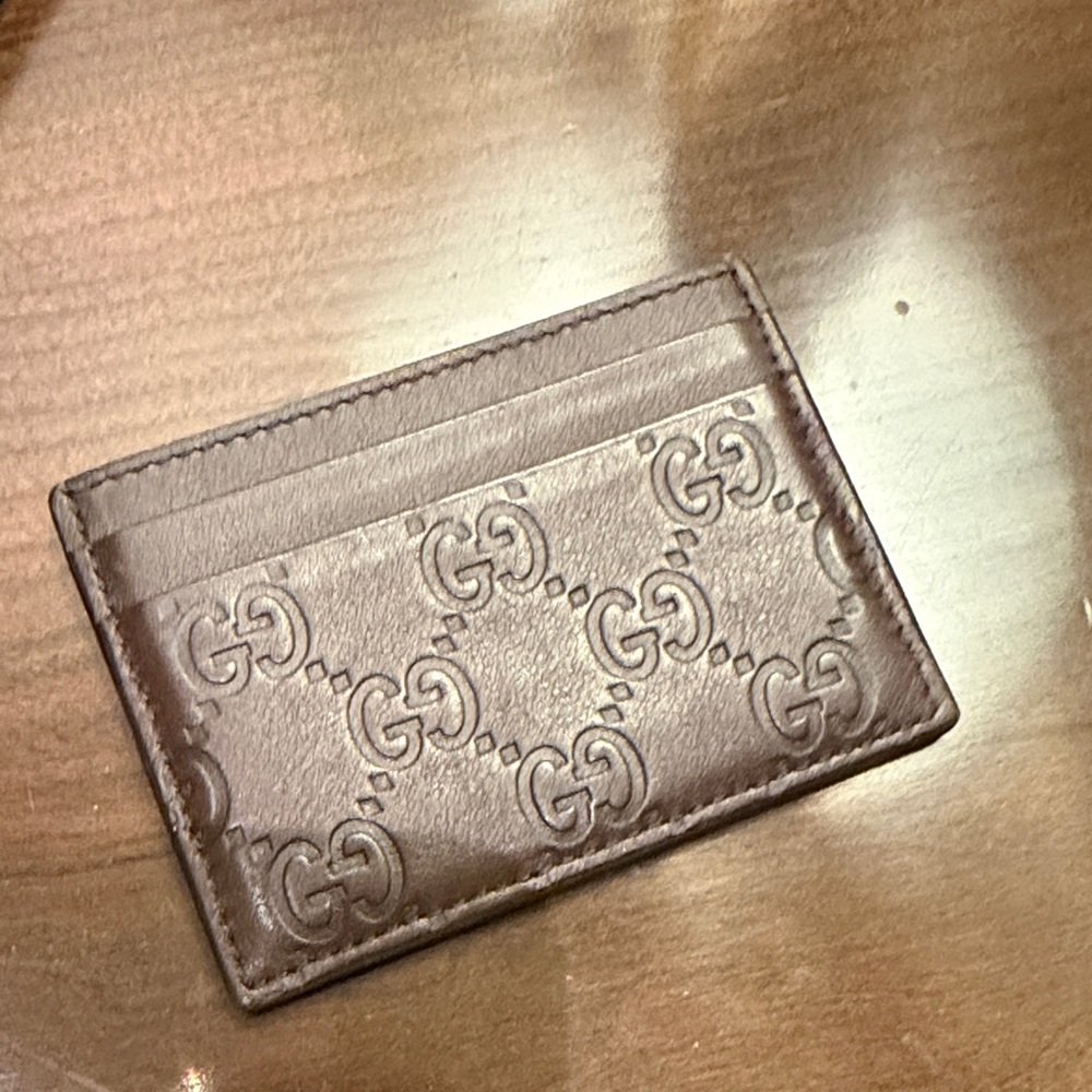 Gucci Embossed Brown Leather Card Holder